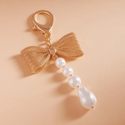 Bag Charm Keychain - Mesh Chain Bow Pearls