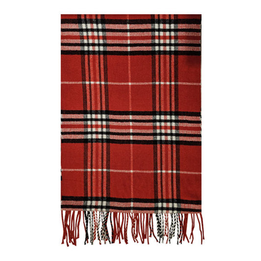 Cashmere Feel Scarf - Plaid Red