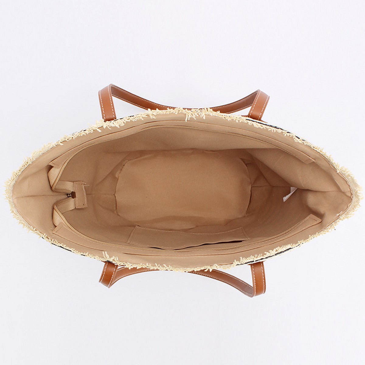 Shoulder Straw Bag - Black & Camel
