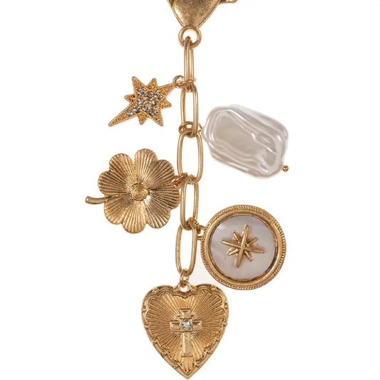 Bag Charm Keychain - Heart Clover Pearl Mix