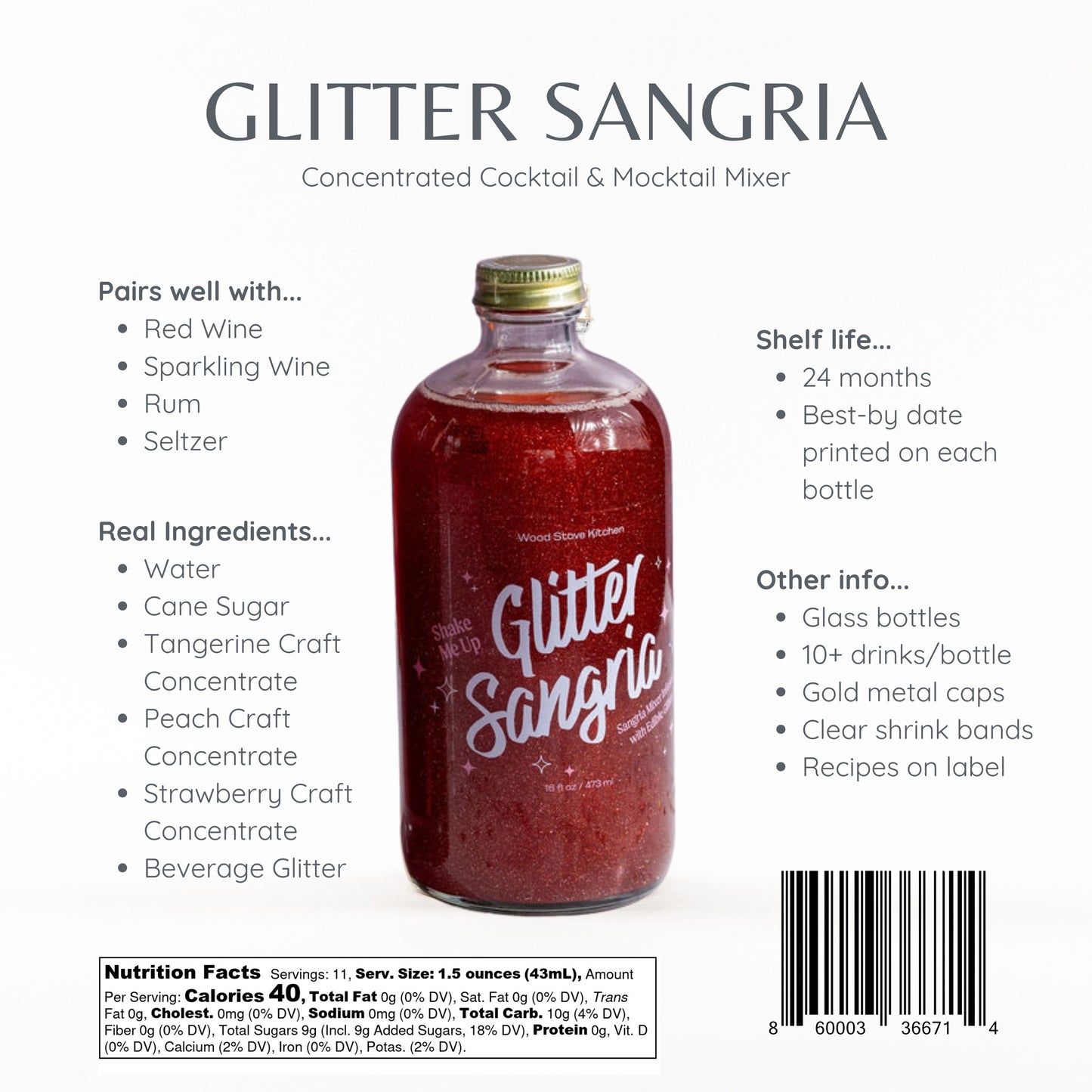 Cocktail and Mocktail Mixer 16oz - Glitter Sangria