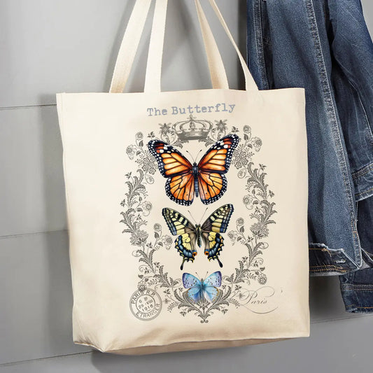 Canvas Tote Bag 12oz - Vintage Butterflies Paris
