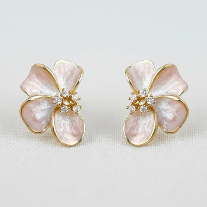 Stud Earrings - Floral Enamel with Sparkling Accents