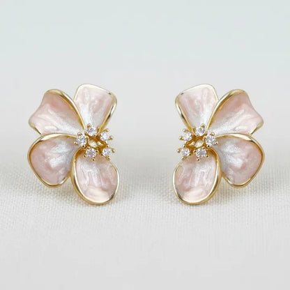 Stud Earrings - Floral Enamel with Sparkling Accents