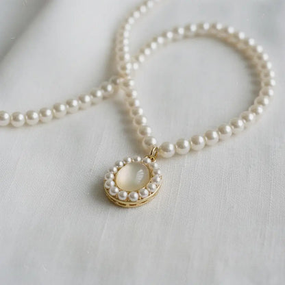 Strand Necklace - Pearl and Cat's Eye Stone