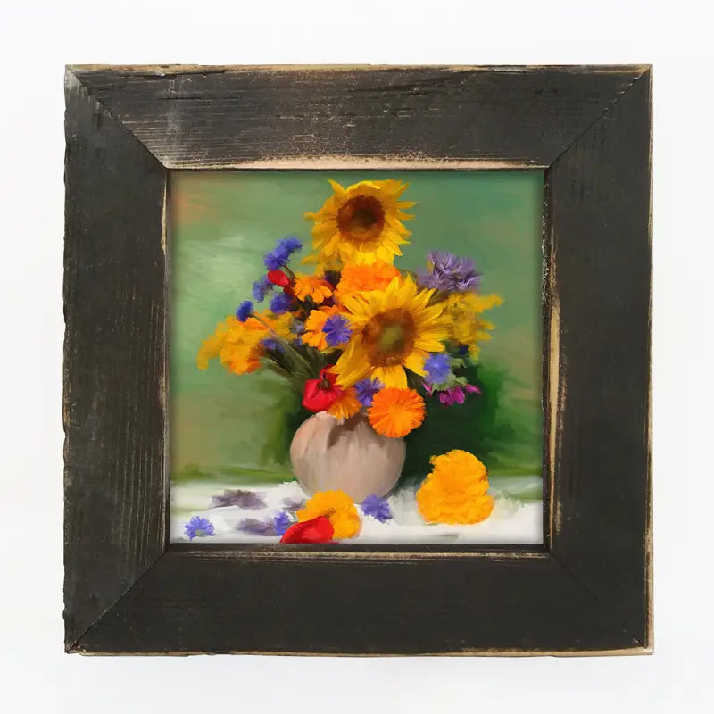 Framed Art 8in - Springtime Bouquet of Sunflowers