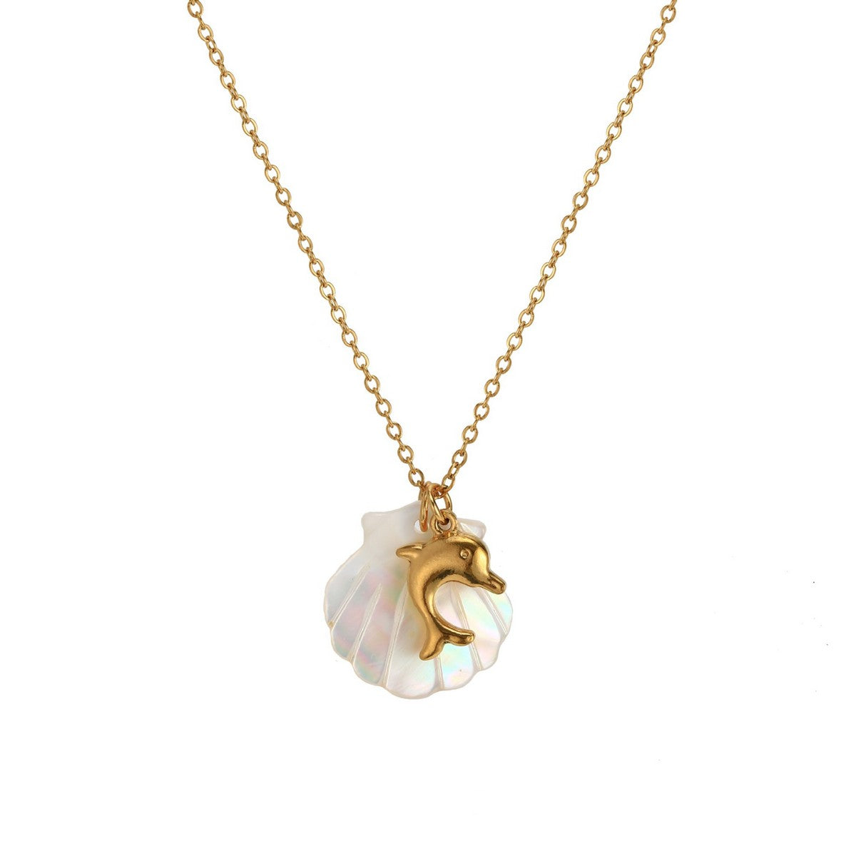 Stainless Steel Necklace - Dolphin & Shell