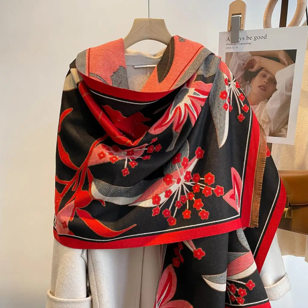 Reversible Wrap - Red / Black Garden