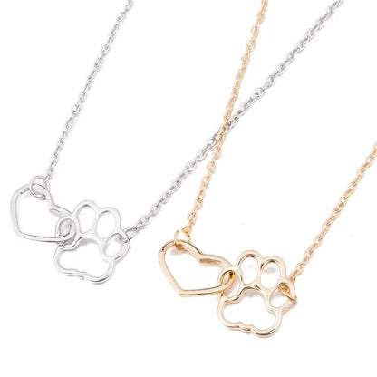 Charm Necklace - Dog Paw Heart Interlocking (Gold)