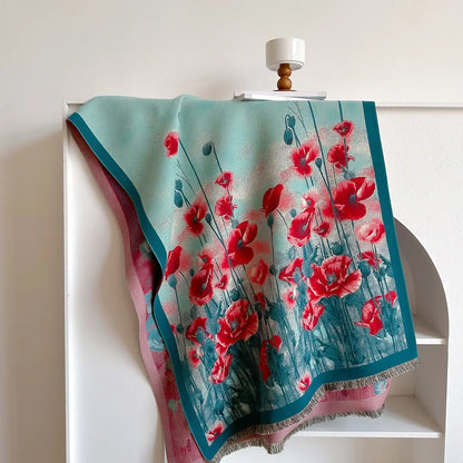 Reversible Wrap - Shawl Turq / Red Poppy Fiel