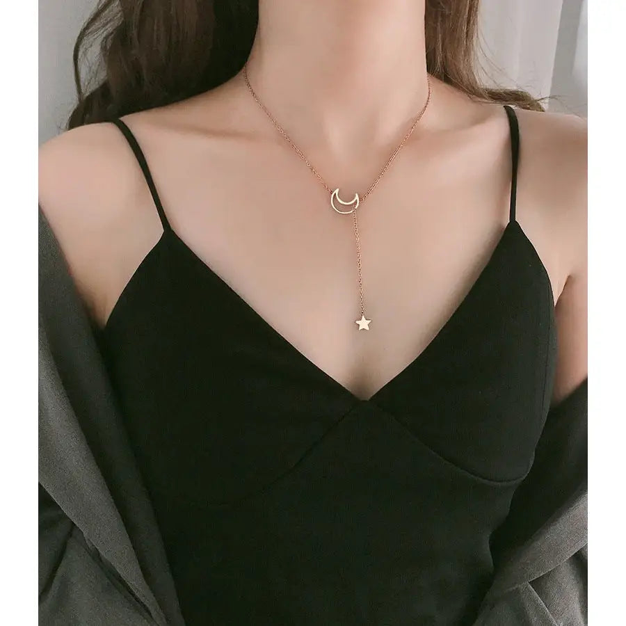 Lariat Y Necklace - Moon Star Charm (Gold)