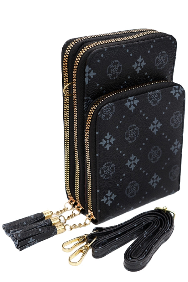 Triple Zippered Crossbody Bag - Black