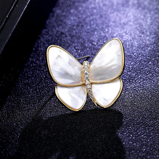 Statement Brooch - Mother of Pearl Butterfly (Gold)