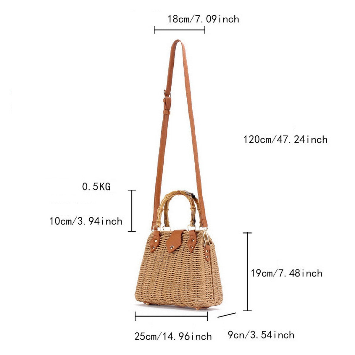 Straw Beach Bag Bamboo Handle - Beige