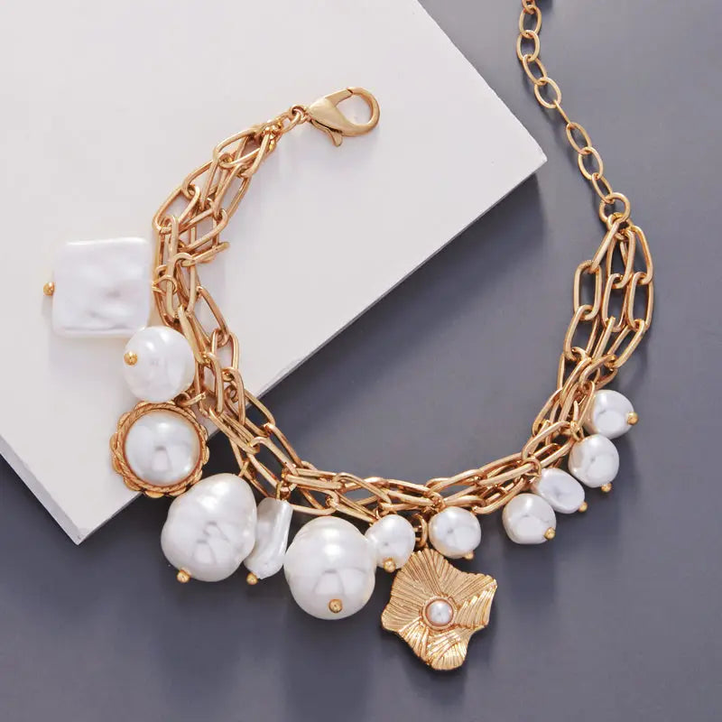 Bracelet - Multi Strand Pearls Gold