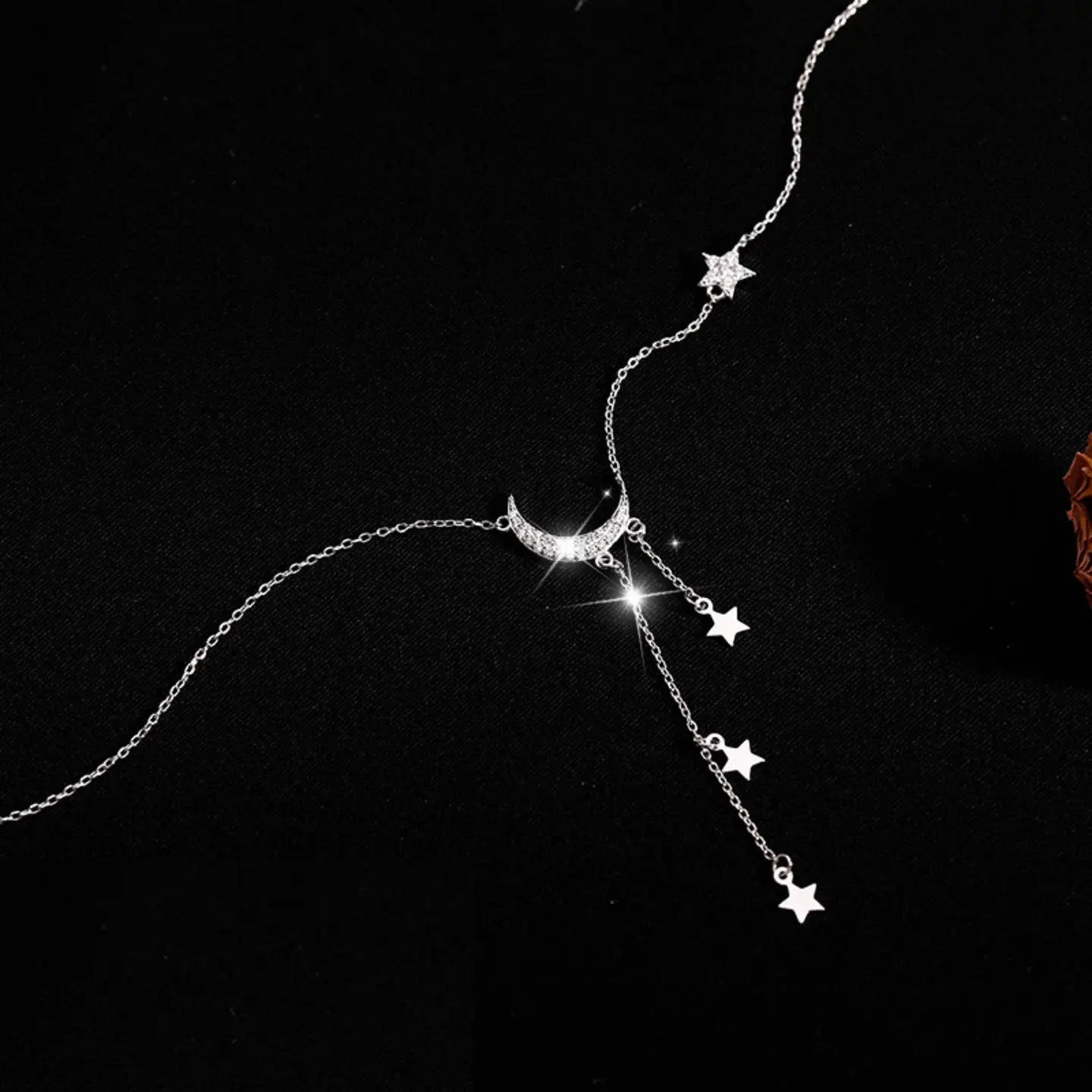 Layered Tassel Necklace - Moon Star (Silver)