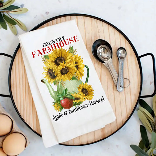 Cotten Tea Towel - Autumn Fall Farmhouse Sunflowers