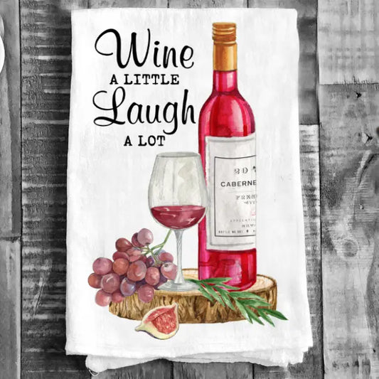 Cotten Tea Towel - Wine Lover Laugh Alot Kitchen