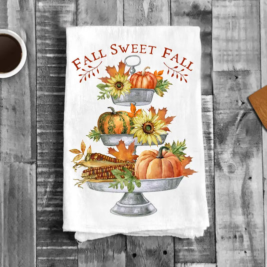 Cotten Tea Towel - Fall Sweet Fall Pumpkins Corn Flowers