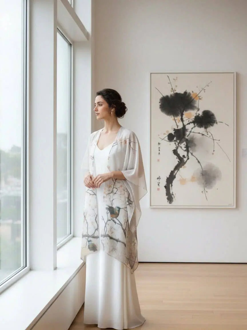 Kimono - Gray Multi Whispers of Blooms & Birds
