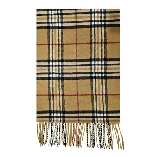 Cashmere Feel Scarf - Plaid Tan