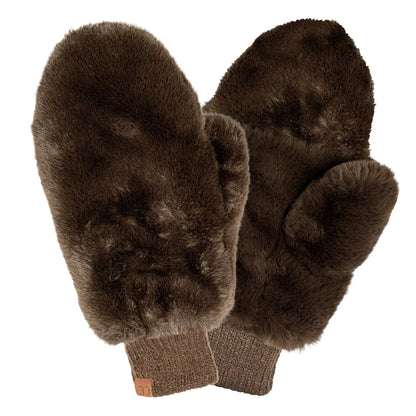 Faux Fur Mittens with Shepherd Lining - Brown