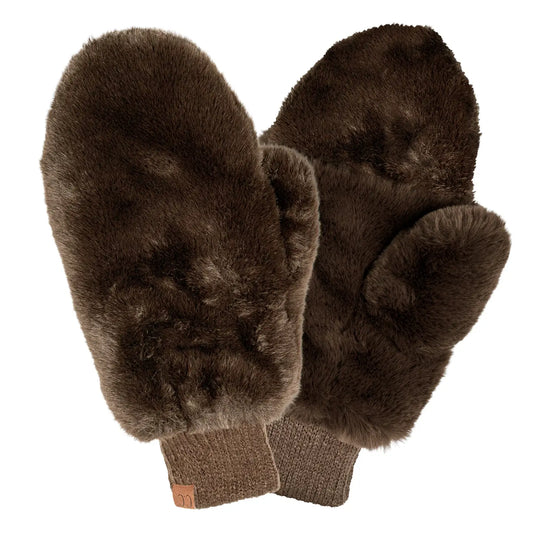 Faux Fur Mittens with Shepherd Lining - Brown