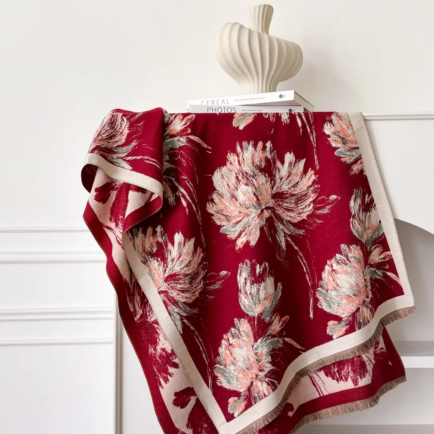 Reversible Wrap - Red / Cream Peonies