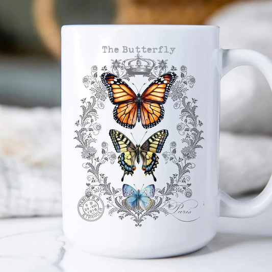 Coffee Mug 15oz - Vintage Butterflies Paris