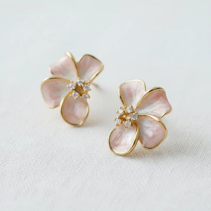Stud Earrings - Floral Enamel with Sparkling Accents