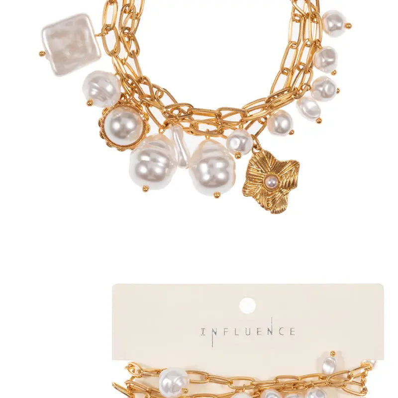 Bracelet - Multi Strand Pearls Gold