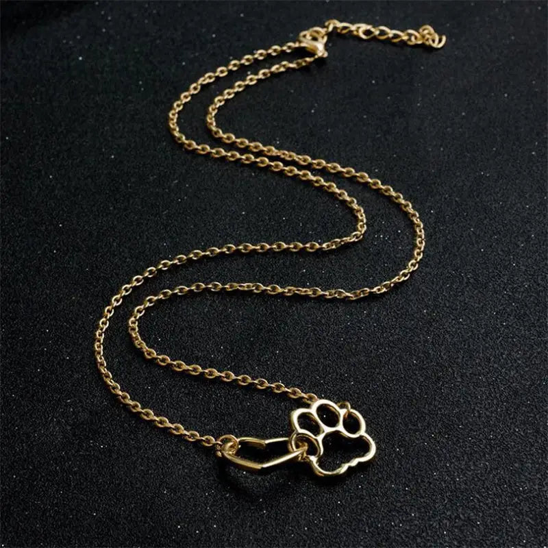 Charm Necklace - Dog Paw Heart Interlocking (Gold)