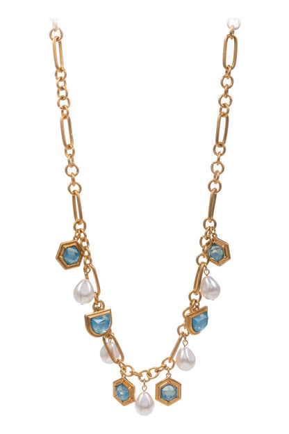Necklace - Square Pearl Glass Charms