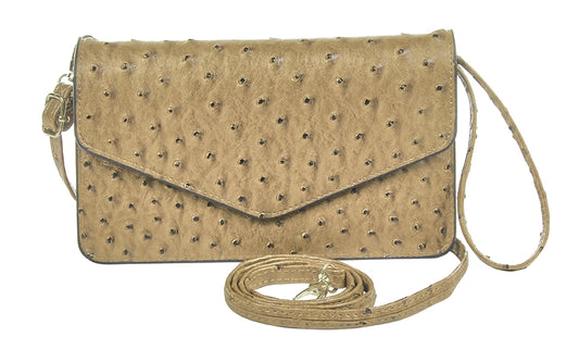 Crossbody Ostrich Print Envelope Bag - Khaki