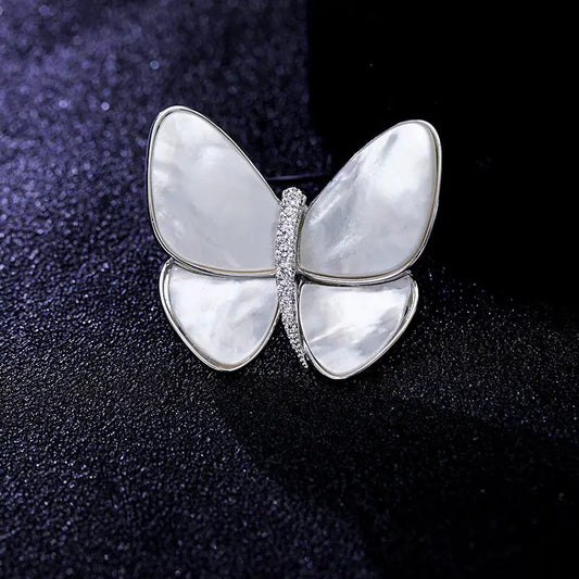 Statement Brooch - Mother of Pearl Butterfly (Silver)