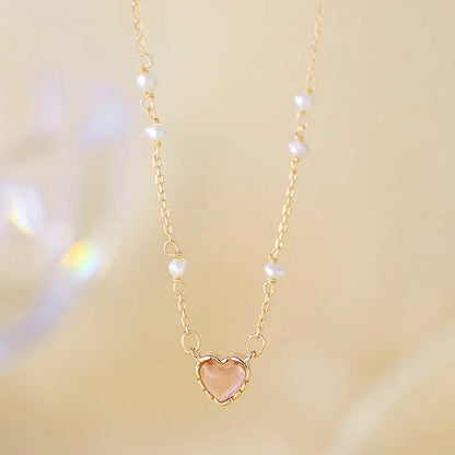Pendant Necklace - Dainty Pearl Heart (Gold)