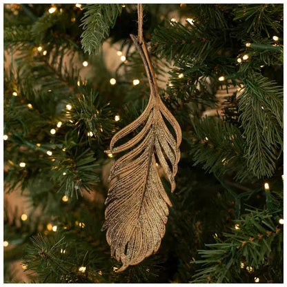 Christmas Ornament - Gold Glitter Feather