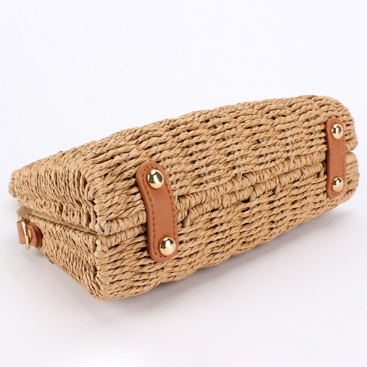 Straw Beach Bag Bamboo Handle - Camel