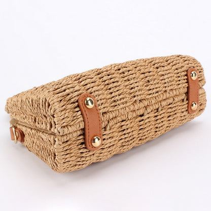 Straw Beach Bag Bamboo Handle - Camel