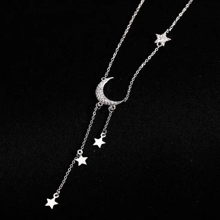 Layered Tassel Necklace - Moon Star (Silver)