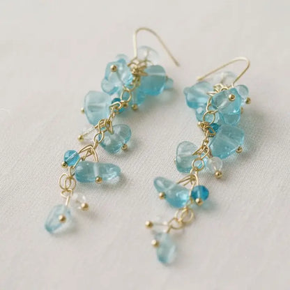 Tassel Earrings - Exquisite Long Aqua Gemstone