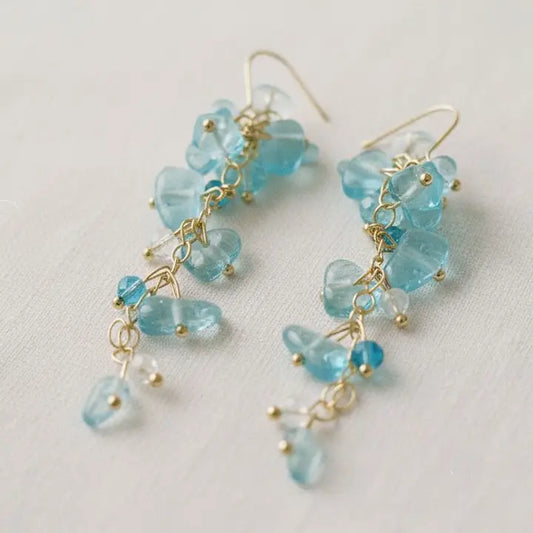 Tassel Earrings - Exquisite Long Aqua Gemstone