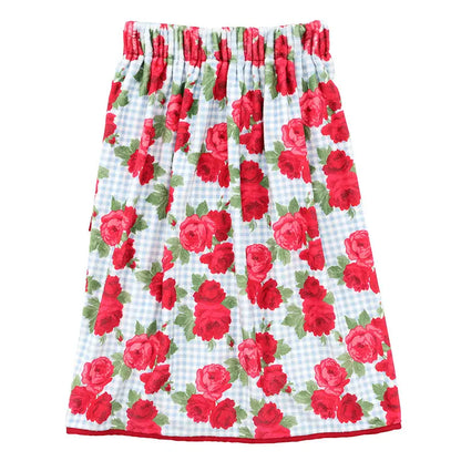 Spa Wrap with Ruffle - Blue Gingham + Red Roses with Red Bow