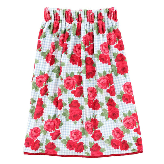 Spa Wrap with Ruffle - Blue Gingham + Red Roses with Red Bow