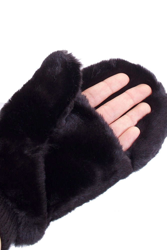 Faux Fur Mittens with Shepherd Lining - Beige