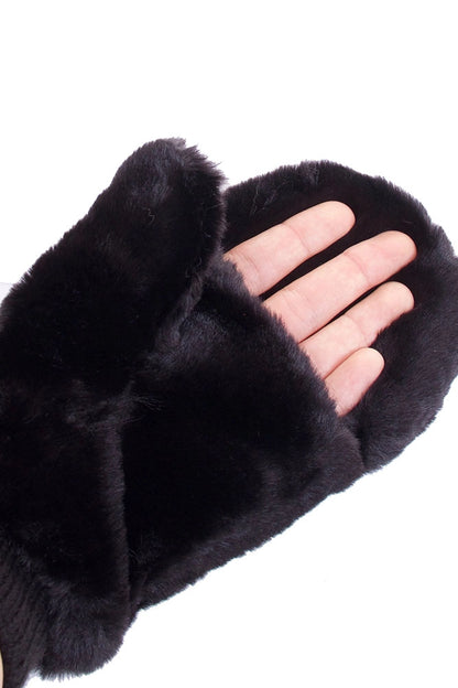 Faux Fur Mittens with Shepherd Lining - Brown