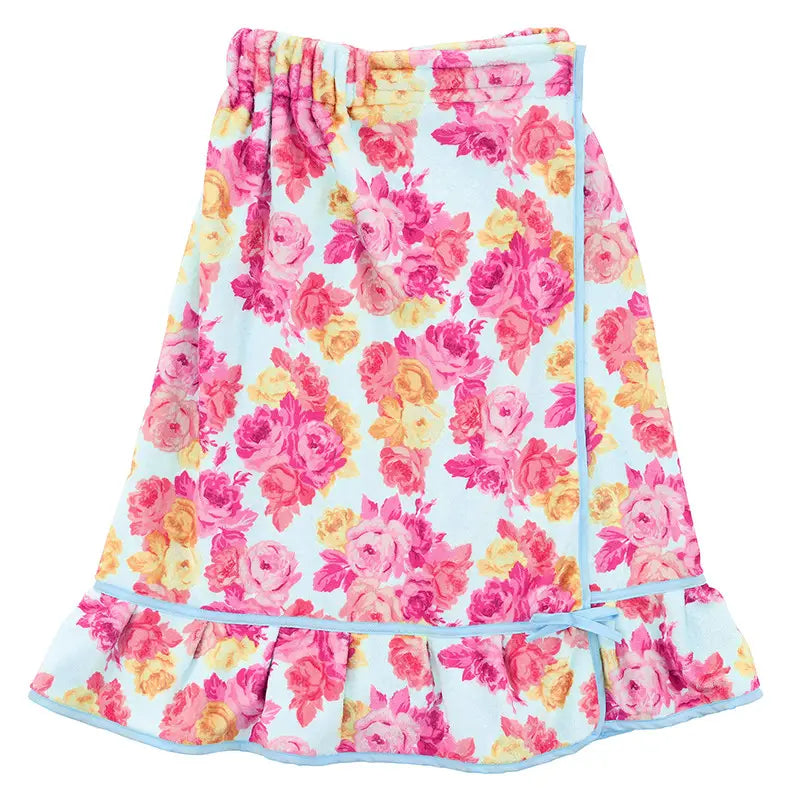 Spa Wrap with Ruffle - Spa Blue + Rose Floral