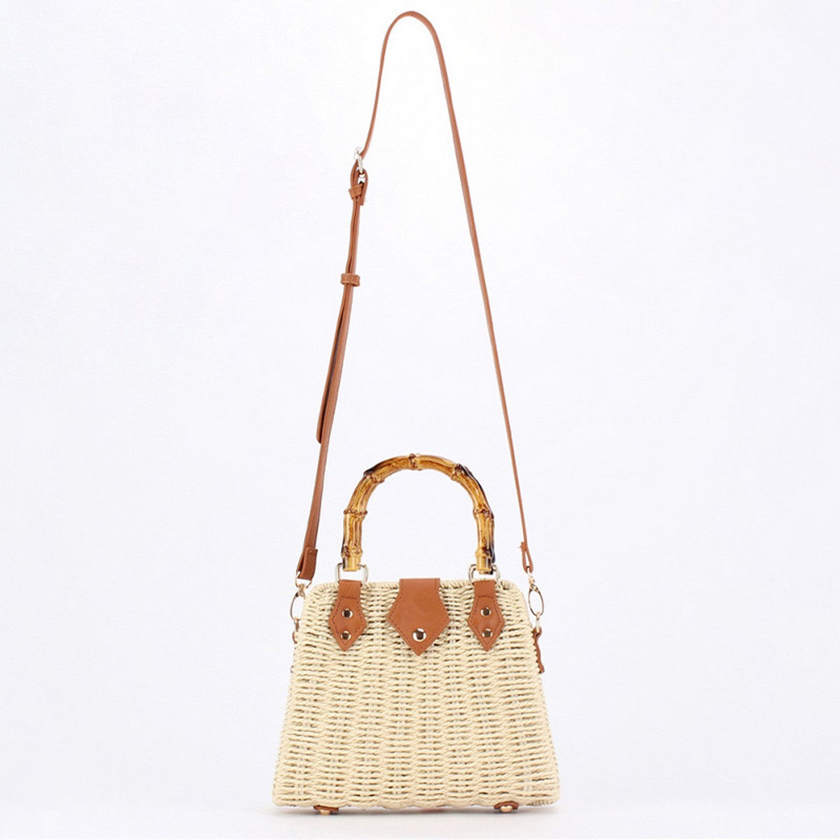 Straw Beach Bag Bamboo Handle - Beige
