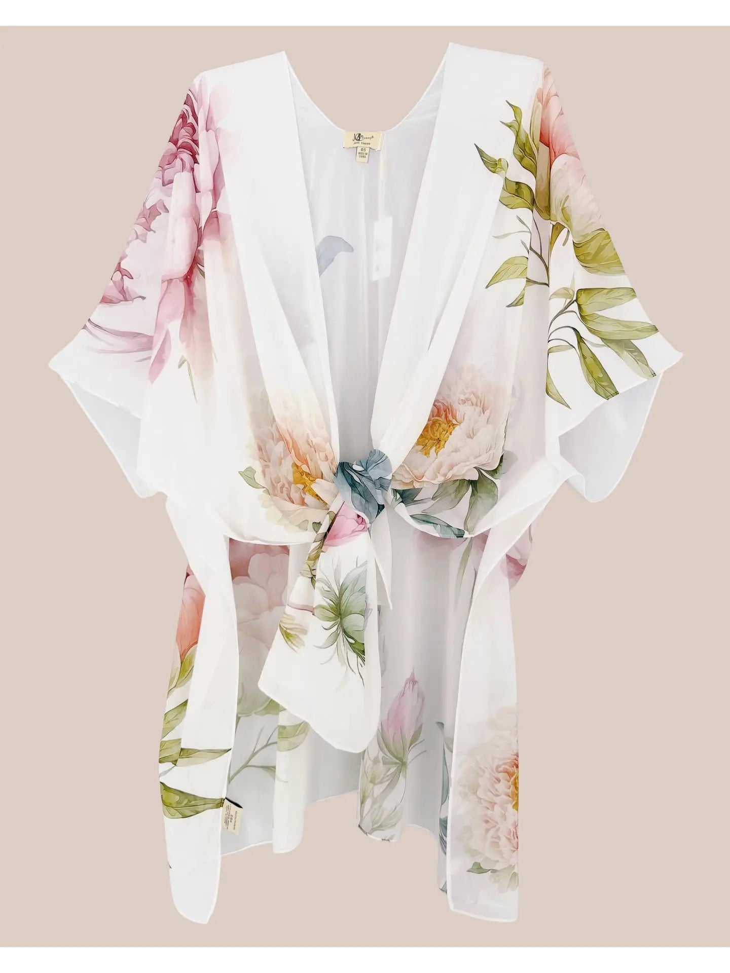 Kimono - White Multi Peonies in Joyful Blossom