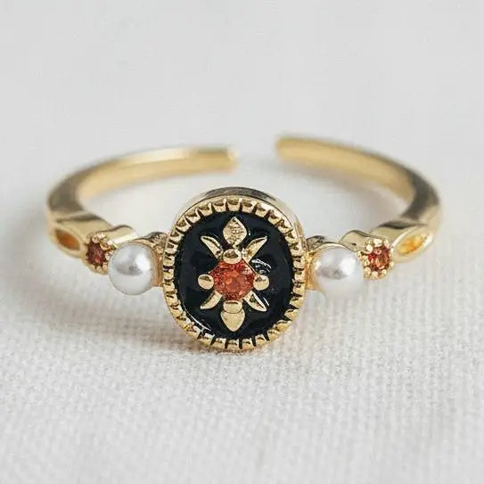 Adjustable Ring - Black Enamel Accent